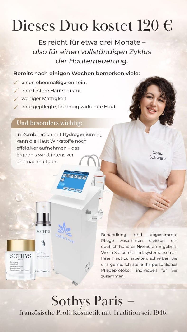Das Sothys Hydra-Pflegeduo in Kombination mit der Hydrogenium-H2-Behandlung, vorgestellt von Xenia Schwarz